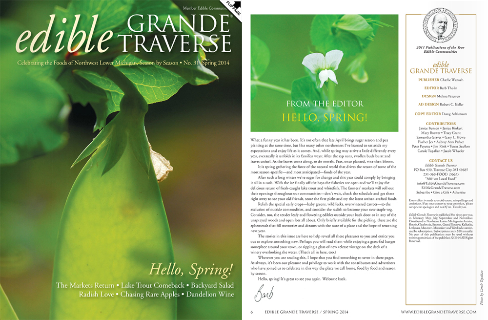 Edible Grande Traverse Spring 2014 cover Barb Tholin Editor