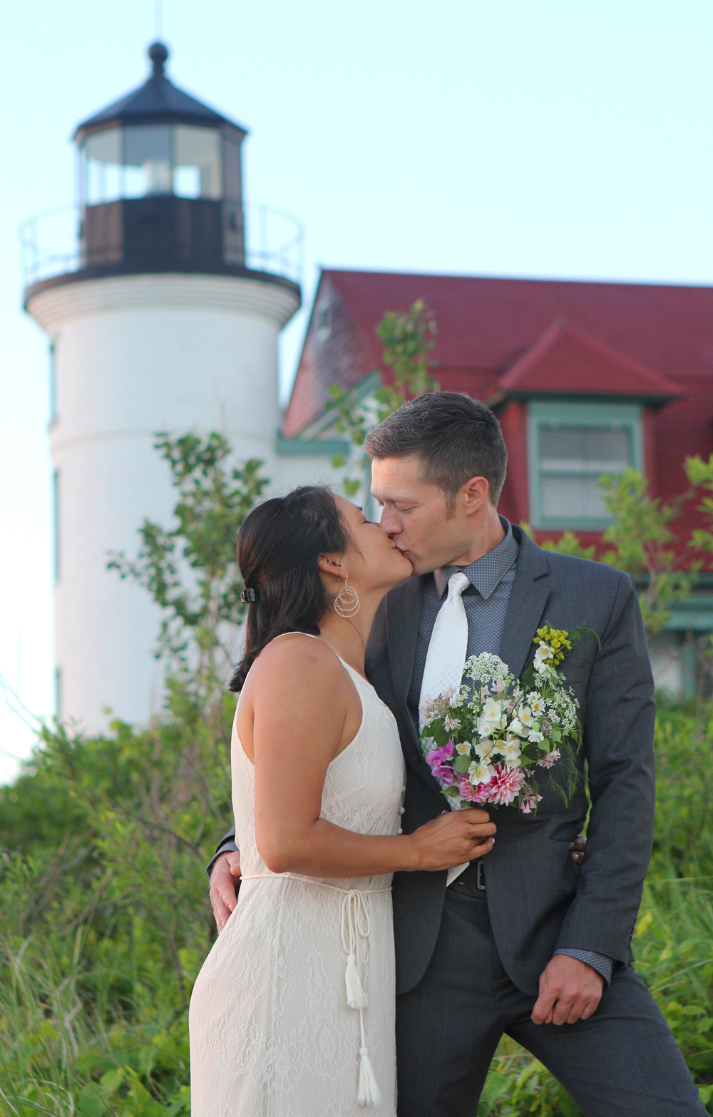 Benzie County wedding photographer Crystal Lake Northern Michigan wedding photographer elopement photographer Point Betsie Lighthouse